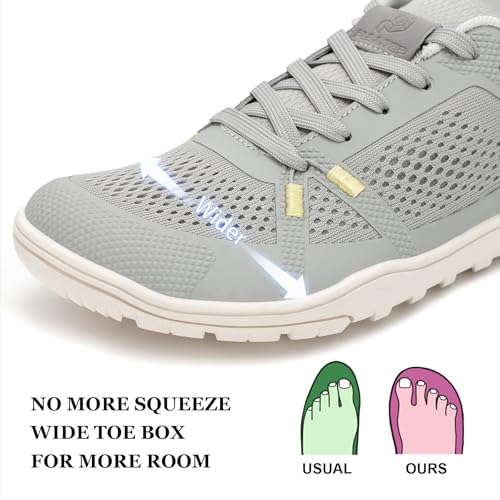 Pulltop Wide Toe Box Barefoot Trail Running Shoes for Women - Size 10, Lt Grey, Zero Drop, Minimalist Crossfit Sneakers