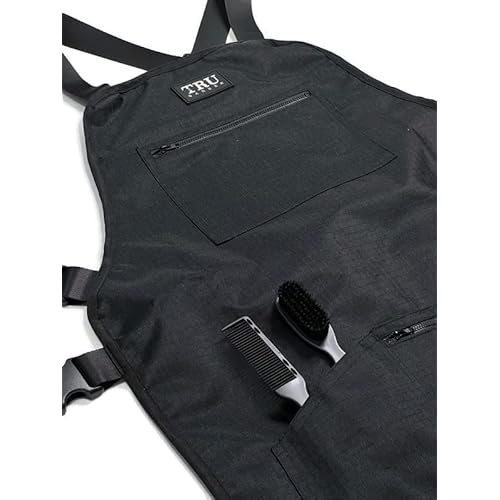 TRU BARBER Professional Apron, Barber Apron, Hair Stylist Apron, Tools Apron, Women/Men (Black)