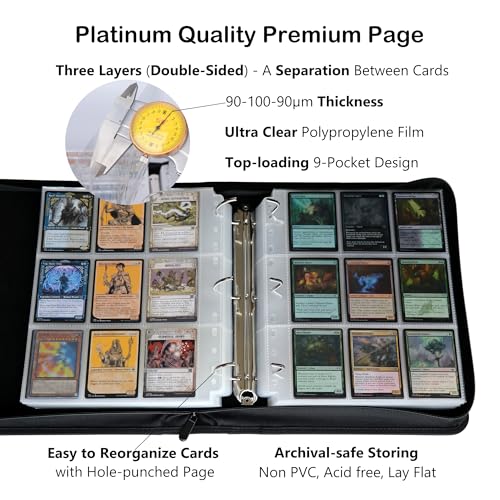 Rayvol Black Trading Card Binder 9-Pocket Pages for 1404 Cards, Water-Resistant