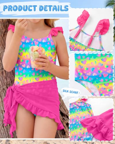 Girls' One Piece Quick Dry Swimsuit - Rainbow, 5-6 Years