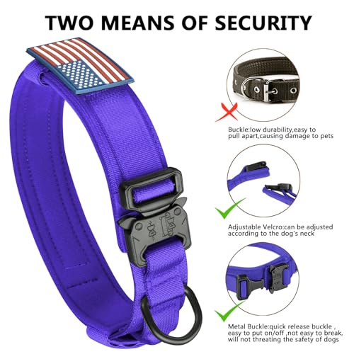 DAGANXI Tactical Dog Collar Purple M - Adjustable Military Nylon Collar with Control Handle & Airtags Case