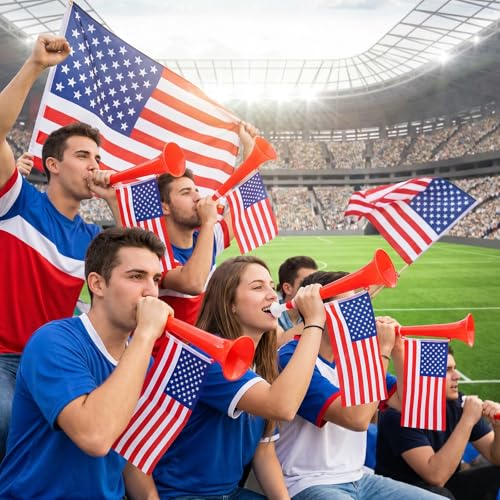 11 Inch Cheering Stadium Horns with American Flags - 4 Pack