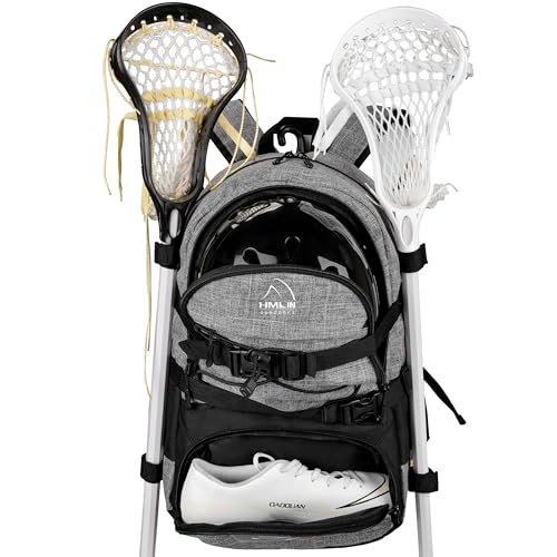HMLIN OUTDOORS Grey Lacrosse Bag with Dual Stick Holders & Shoe Compartment