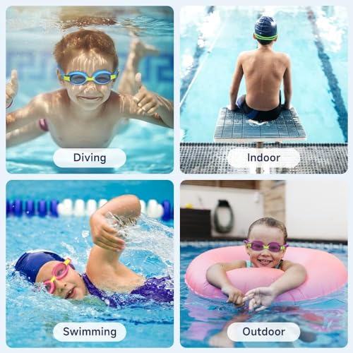 Kids Swim Goggles - Anti-Fog Lenses, 100% UV Protection - Blue & Yellow