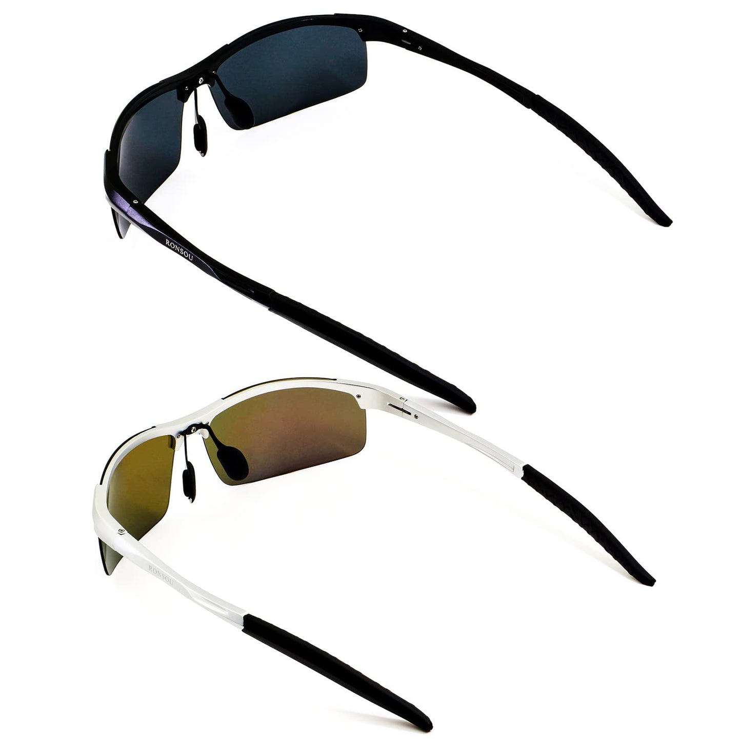 RONSOU Men Sport Al-Mg Polarized Sunglasses Unbreakable for Driving Cycling Fishing Golf Black Frame Gray Lens Silver Frame Blue Lens