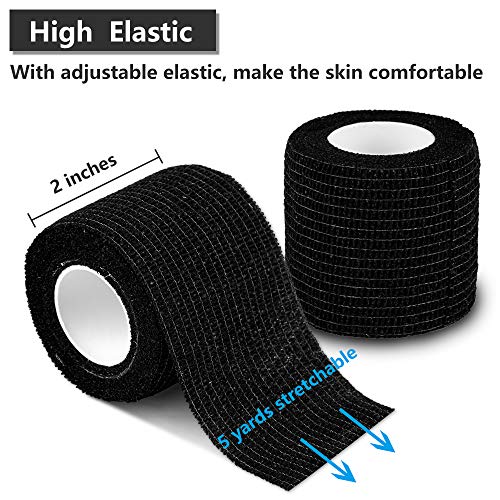 Self Adherent Cohesive Wrap Bandages - 12 Pack, 2" x 5 Yards, Black