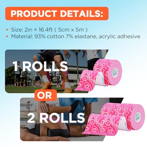 Kinesiology Tape 2in x 16ft - Latex Free Athletic Support Tape