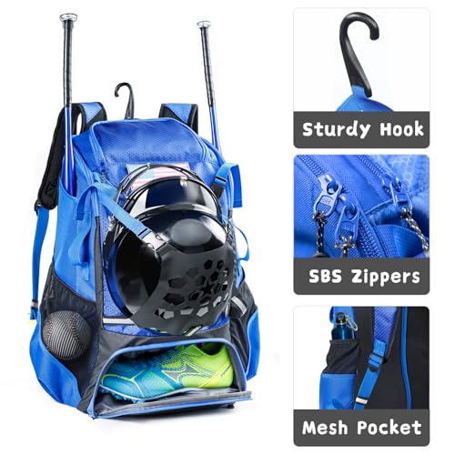 VIGEGARI Youth Baseball Backpack Blue 42L for Boys & Softball Gear