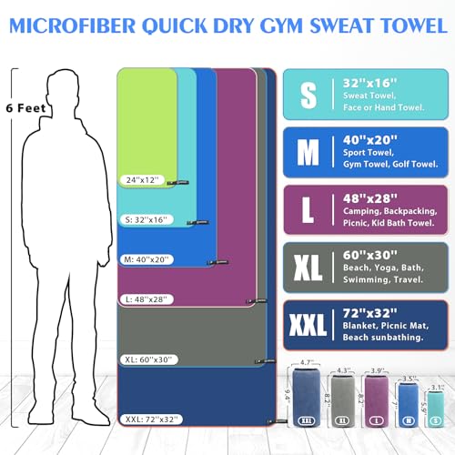 Microfiber Camping Towels - Quick Dry, Super Absorbent, 2 Pack - Mint, S: 32" x 16"