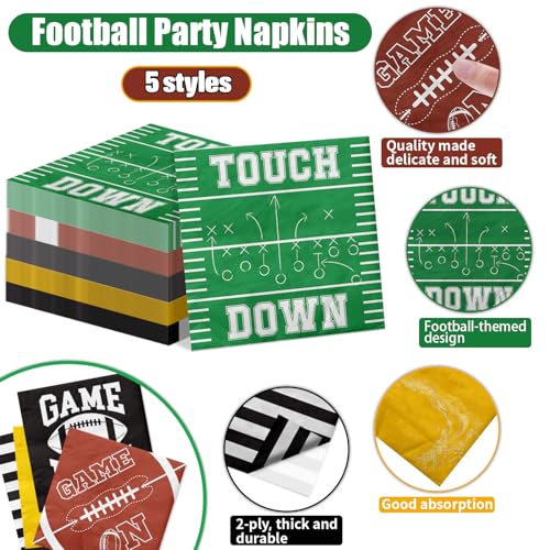 Football Napkins Set - 100 Disposable Napkins with 5 Designs for Parties