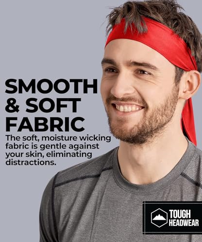 Moisture-Wicking Athletic Tie Headband - 4-Way Stretch Sweatband - Red