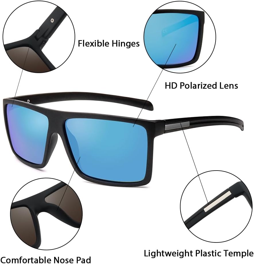 Skiennix Men's Polarized Sunglasses - Classic Square Design with UV Protection for Driving