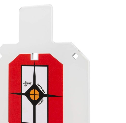 Allen Company EZ Aim Hardrock AR500 IPSC Silhouette Shooting Target, 9" W x 14.875H, White/Red/Black