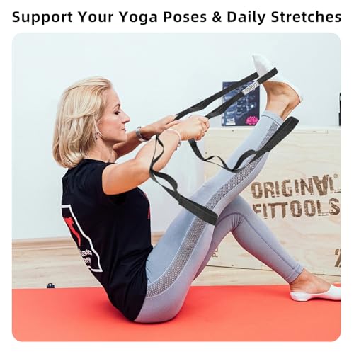 Yoga Stretching Strap with 10 Loops - 75-Inch Physical Therapy Band - Black