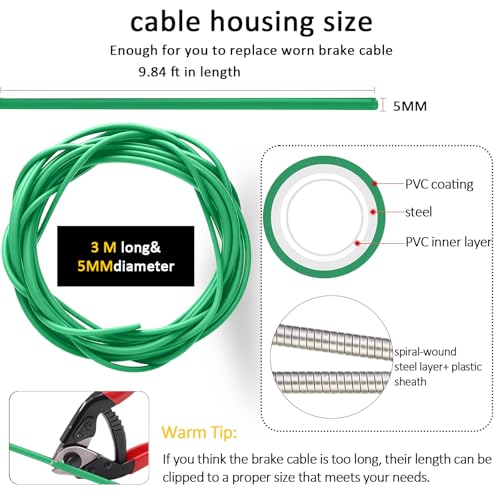 Bicycle Brake Cable Housing - 5mm x 9.84ft with End Caps - Green
