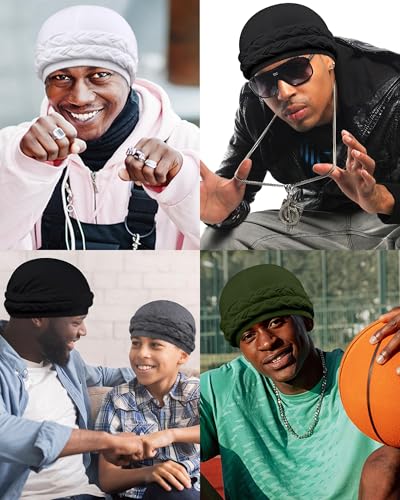 Babalet Satin Lined Halo Turban Durag - Black/Grey 2pc, Pre-Tied
