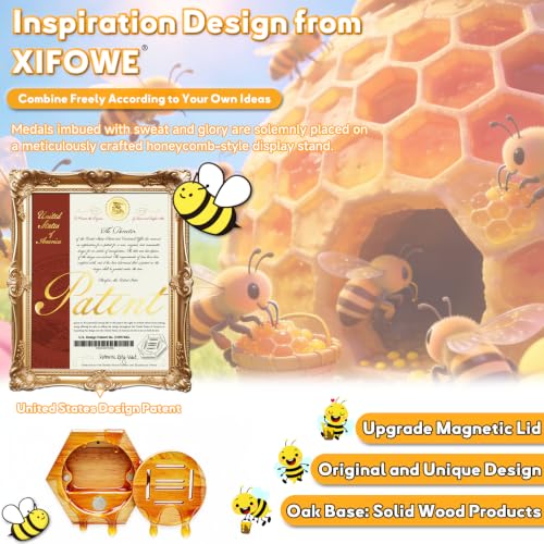 Honeycomb Wooden Medal Holder Display Stand - 6 Pcs