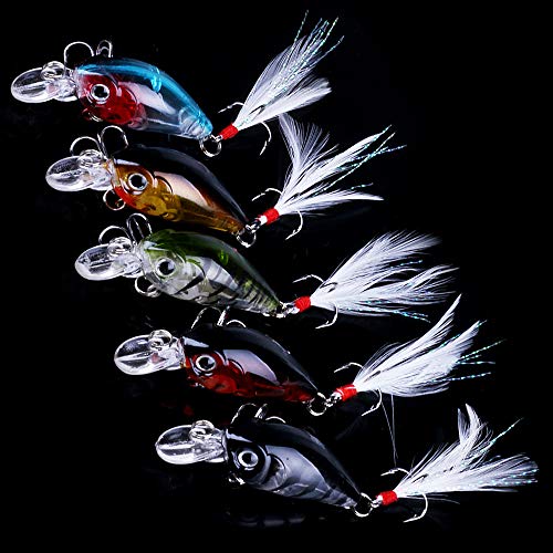 5 Pack Crankbait Fishing Lures with 3D Eyes - Bass & Freshwater