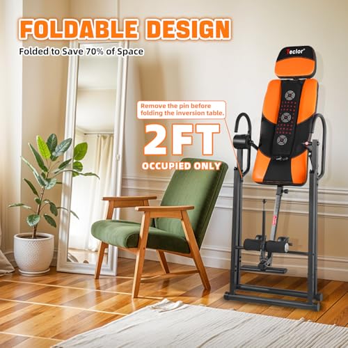 Inversion Table with Heat & Massage - Orange/Black, 350 lbs Capacity