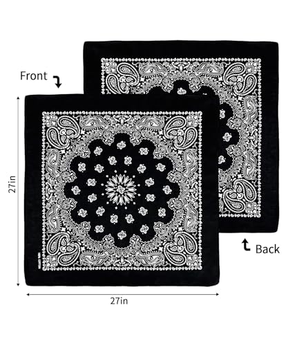 Bycc Bynn Extra Large Cotton Bandanas 27x27 4-Pack – Soft Oversized Hankies (Black/Red/White/Navy)