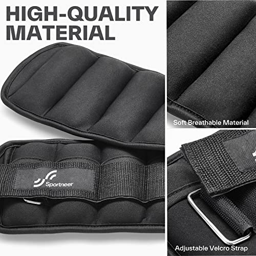 Sportneer Adjustable Ankle Weights Black, 2-7 lb per Pair, Removable Sandbags for Fitness & Rehab