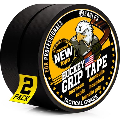 Black Hockey Tape - 1 Inch Grip Tape, 2 Rolls, Water-Resistant