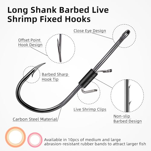 Live Shrimp Baitholder Hooks - High Carbon Steel Barbed Hooks - 2/0, 20pcs