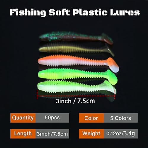Paddle Tail Swimbaits - 50 PCS 3-Inch Soft Plastic Fishing Lures, Multicolor
