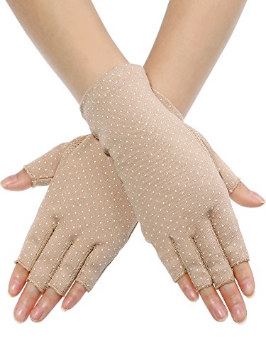 UV Protection Fingerless Gloves for Women - Non-Slip Khaki