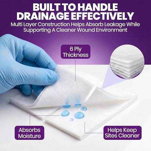 TenderGentle 50 Pack 4x4 Sterile Split Gauze Sponges for Catheters IVs Tracheostomy G Tubes