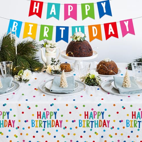 Happy Birthday Tablecloths - 3 Pack 54x108 Inch Round Dot Design