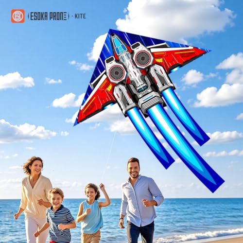 ESOKA PRON Red & Blue Spaceship Kite for Kids & Adults - Easy Fly Outdoor Toy