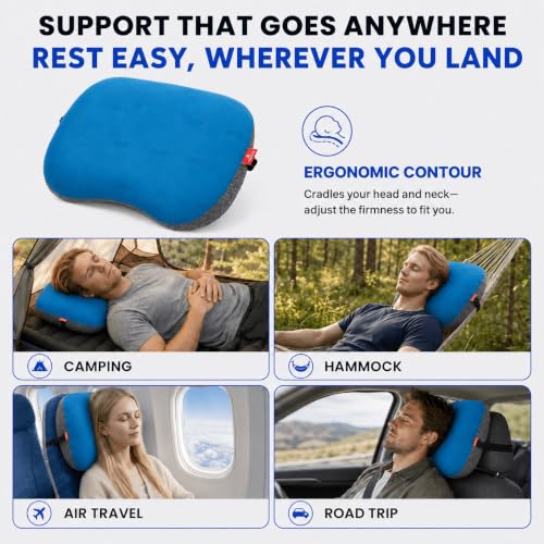 Hikenture Ultralight Inflatable Camping Pillow with Removable Cover - Blue