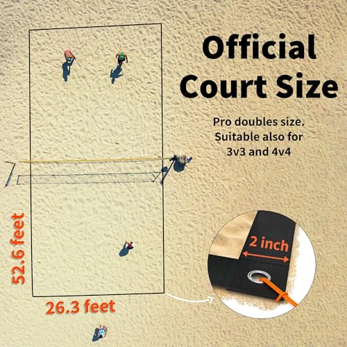 Beach Volleyball Boundary Lines Set - 2 Inch Portable with Anchors - Black
