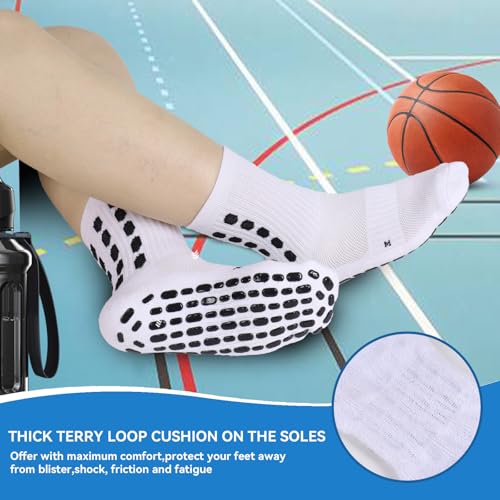 Kids Grip Soccer Socks - Cushioned Non-Slip Athletic Socks - Medium Black+White+Blue