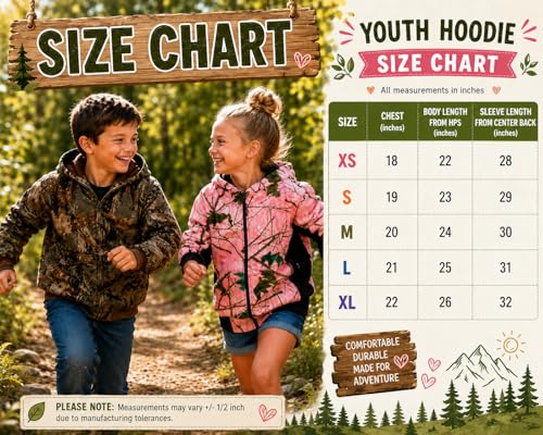 TrailCrest Boys Large Camo Full Zip Hoodie Sweatshirt for Outdoor & Casual Wear