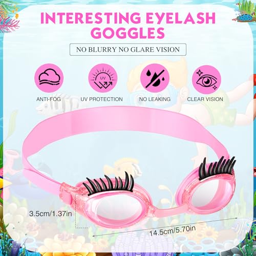 Konohan Kids Girls Swim Goggles with Eyelash Design - Fun Water Sports Goggle