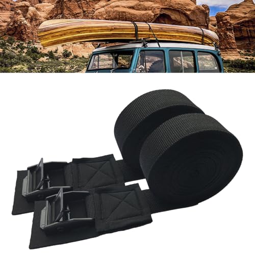 Adjustable Kayak Tie Down Straps - Padded Cam Buckle, 2 Pack, 1"x10' - Black