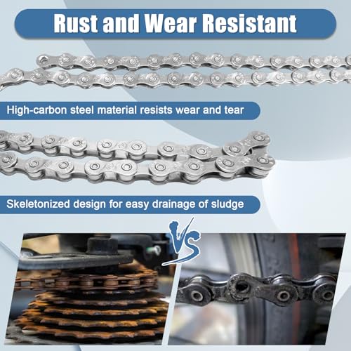 21/24/27 Speed Bicycle Chain for Mountain & Road Bikes - Silver, Adjustable & Durable