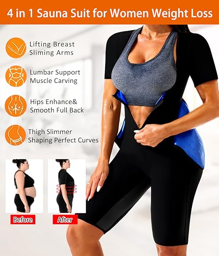 Sauna Suit for Women - 4 in 1 Slimming Jumpsuit with Blue Lining - X-Large