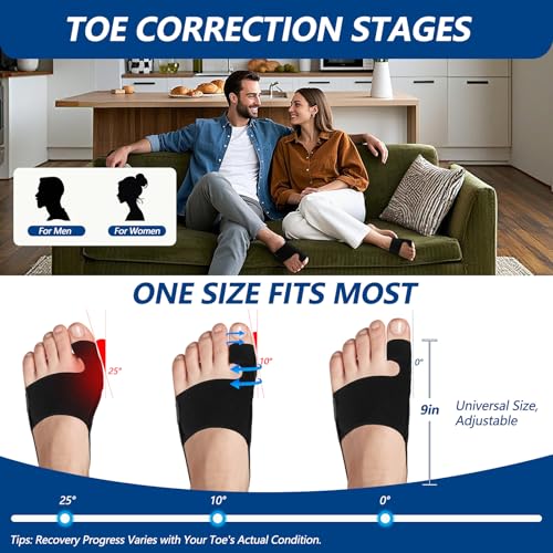 Bunion Corrector Splint - 2 PCS Adjustable Big Toe Straightener - Black - One Size