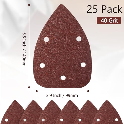 25 Pcs 40 Grit Mouse Detail Sander Sandpaper, 5 Hole Detail Sanding Pads for Palm Sander, Hook and Loop Mouse Sandpaper Sheets Sander Pads for Sanding Polishing