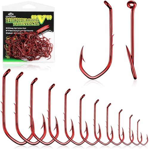 Baitholder Fishing Hooks - Saltwater & Freshwater - Size 8 - 100pcs - Red