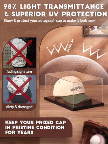 Clear Acrylic Baseball Cap Display Case with Wood Base