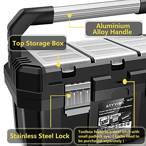 Anyyion 13 inch Small Tool Box with Removable Tray, Truly Strong and Durable For Hobby or Craft Storage Toolbox, (Internal Size:12.9"Lx6.1"Wx5.9"H)