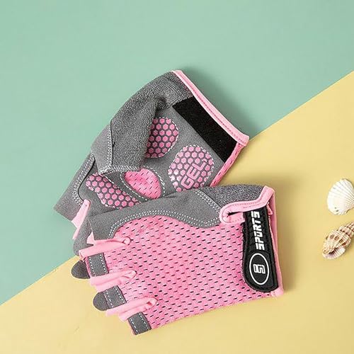 Kids Half-Finger Cycling Gloves - Breathable Anti-Slip Bike Gloves - Pink / M