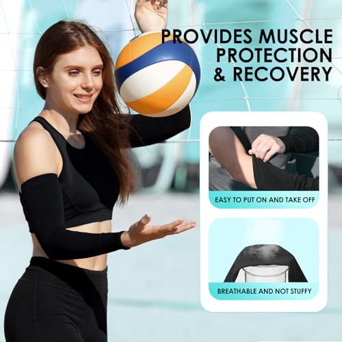 UV Sun Protection Arm Sleeves - 4 Pairs Black for Men & Women