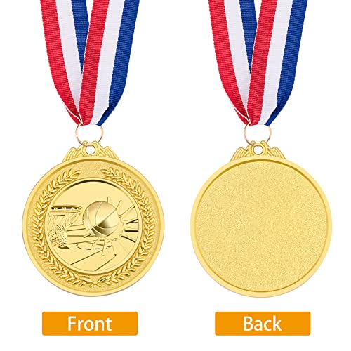 Petutu 12 Pack 2 Inch Gold Basketball Medals with Ribbons - Award Trophies
