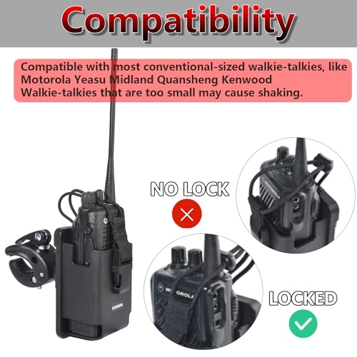 Universal Radio Clamp Mount for Handheld Two-Way Radios - Fits Handlebar Ranges 0.6'' to 1.77''