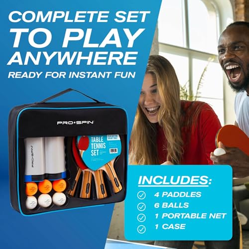 Portable Ping Pong Set with Retractable Net - 4-Player Set, Active Red